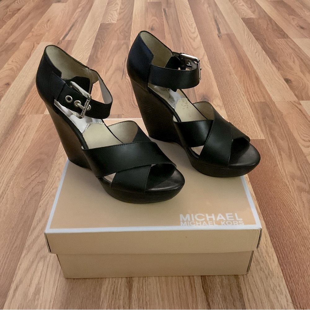Michael Kors Black Wedge Sandals